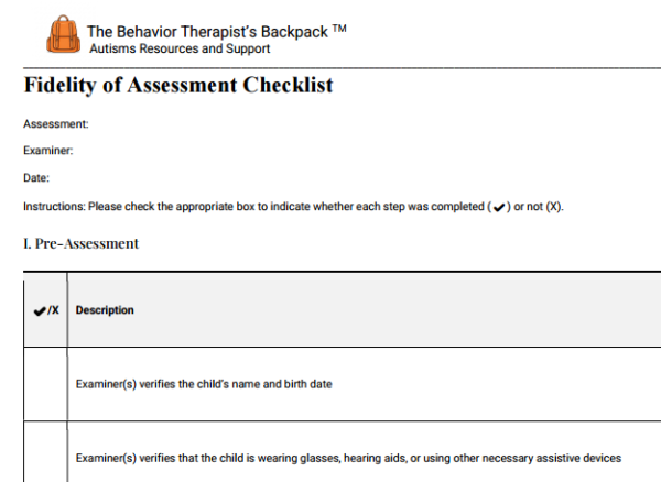 Fidelity of Assessment Checklist